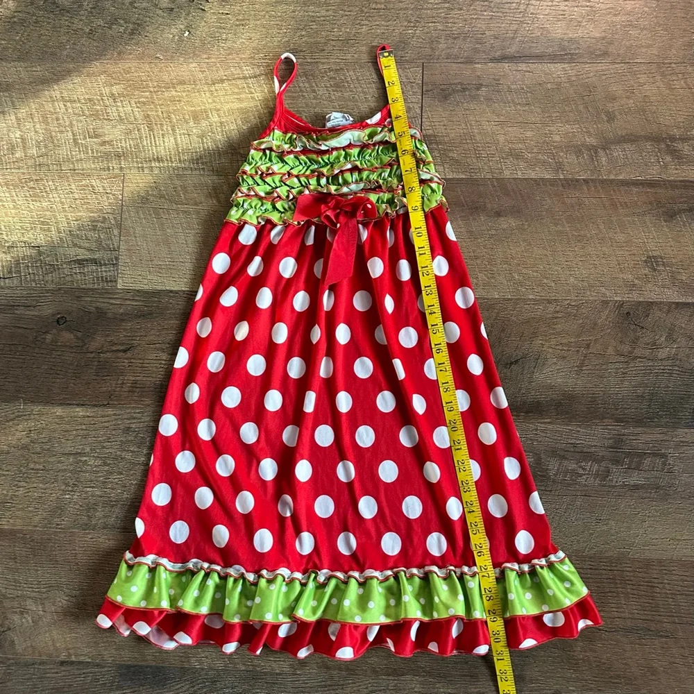 Girls Laura Dare Nightgown Size 7 Red Green Polka Dot Ruffle